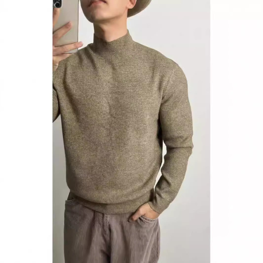 Men's knitted pullover, stand-up collar, form-fitting