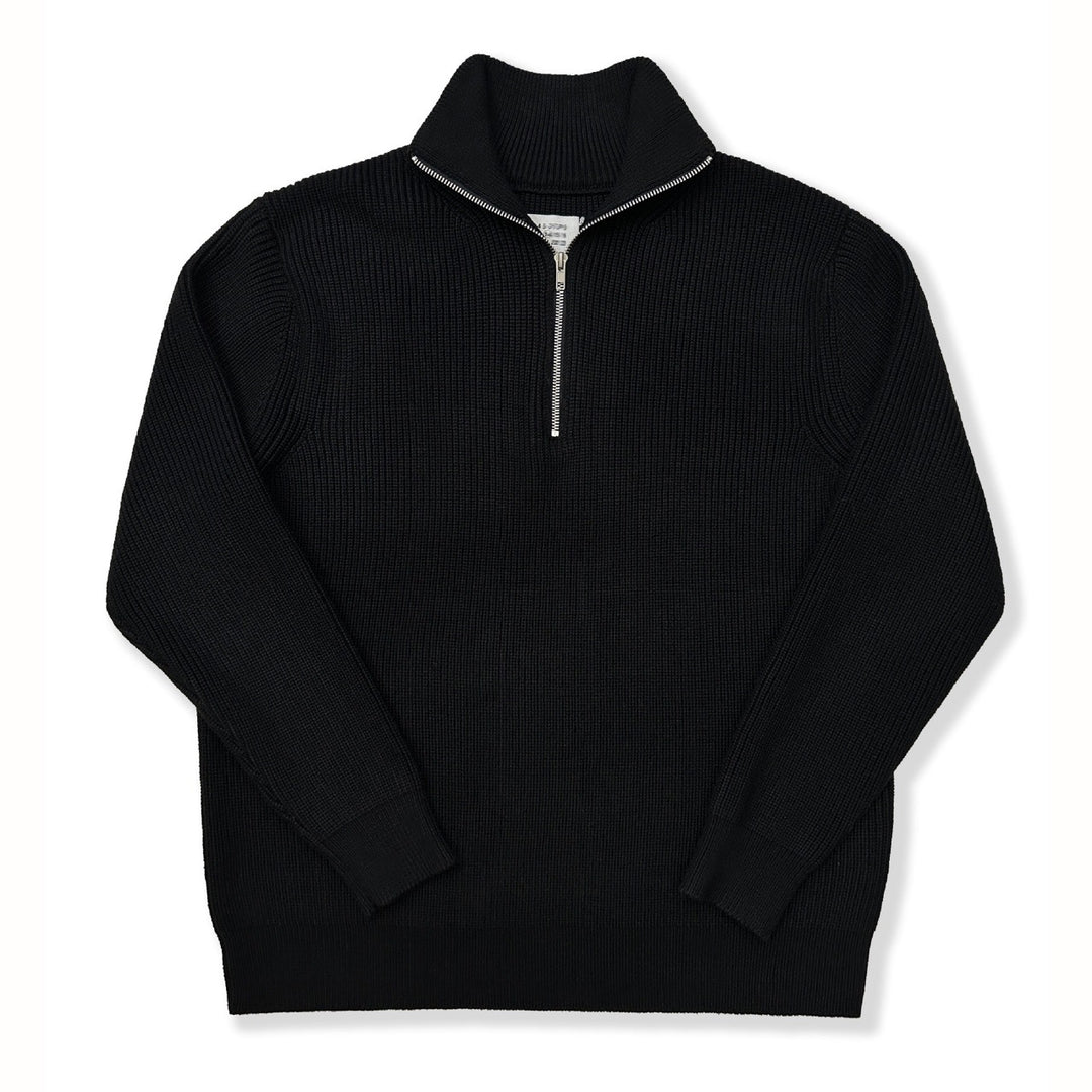 Unisex knitted sweater with zipper and stand-up collar