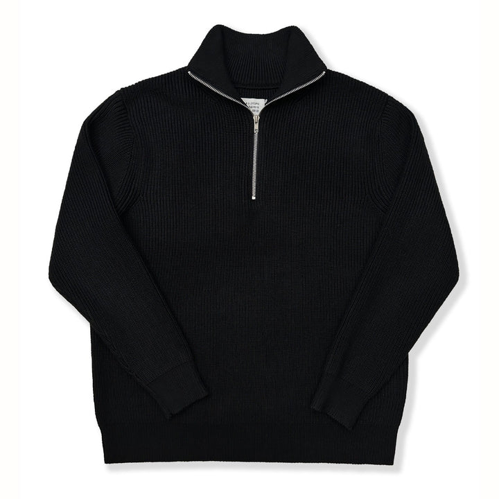 Unisex knitted sweater with zipper and stand-up collar
