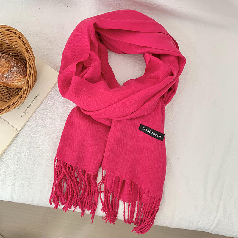 Solid color scarf with fringes, warming