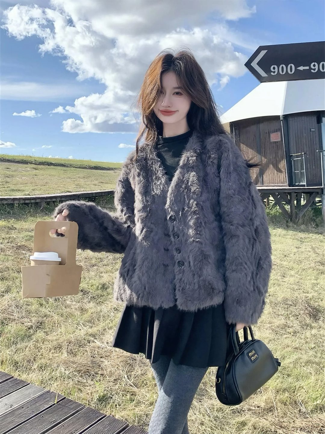 Ladies jacket made of lamb fleece imitation, lined
