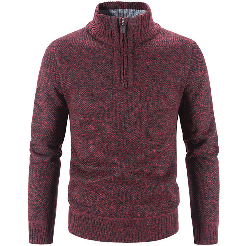 Men's knit sweater with stand-up collar and zipper