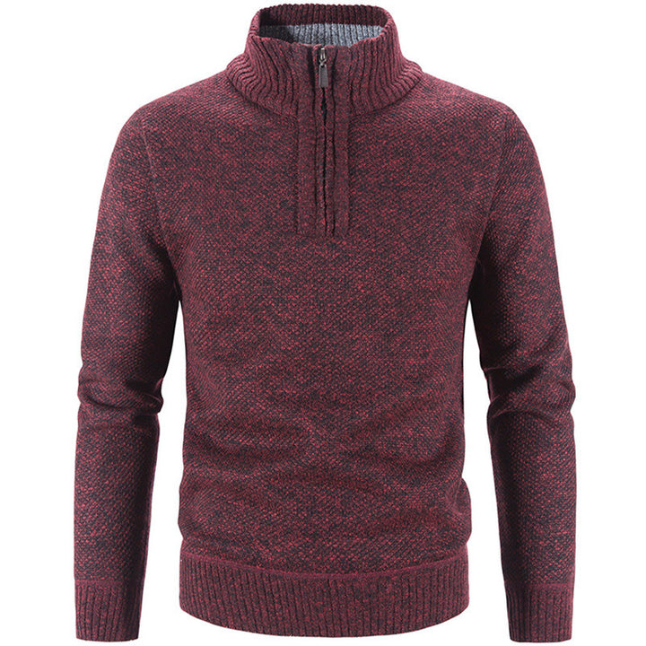 Men's knit sweater with stand-up collar and zipper