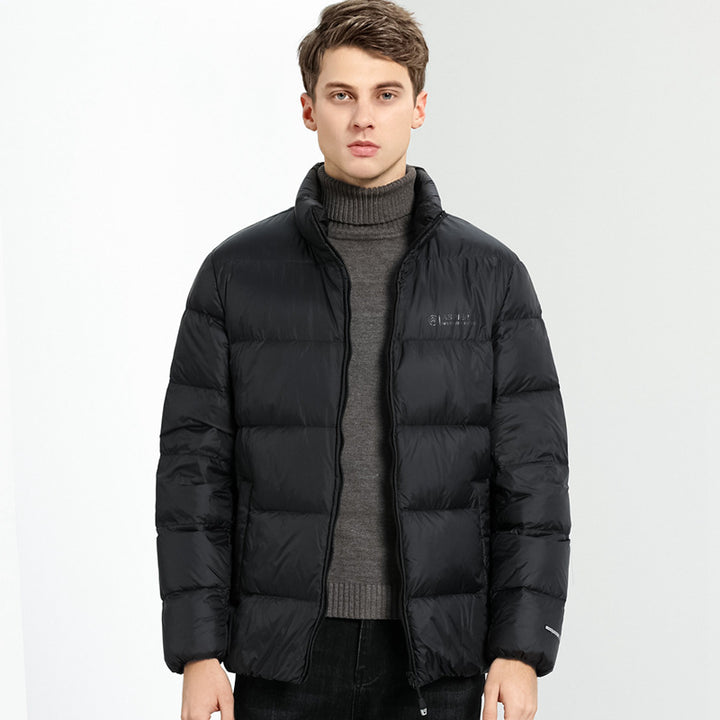 Warm men's down jacket, simple design