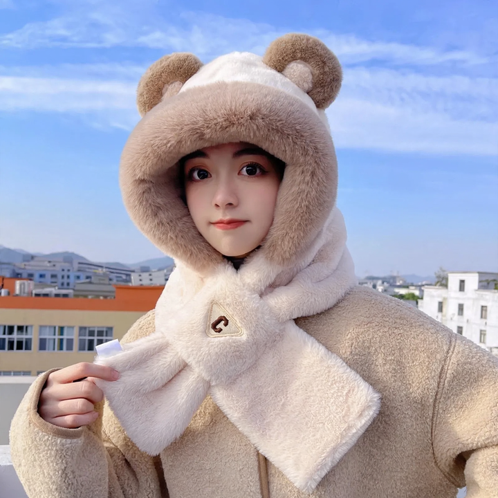 Cute bear set: hat and scarf in one