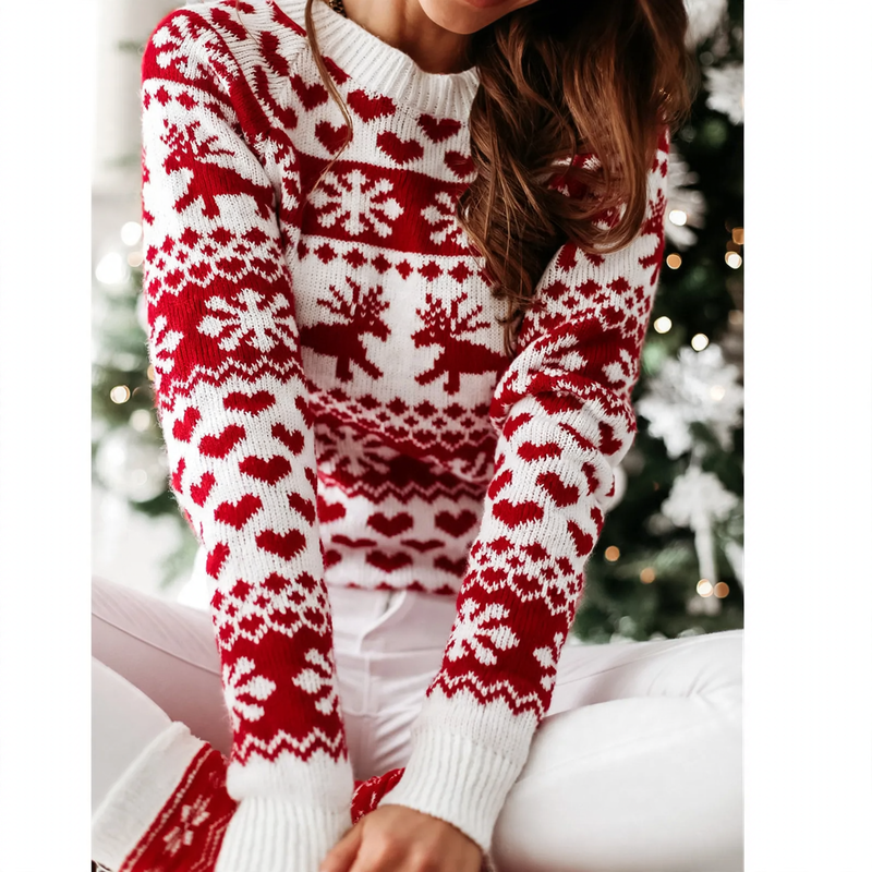 Women's Christmas sweater with jacquard knit pattern