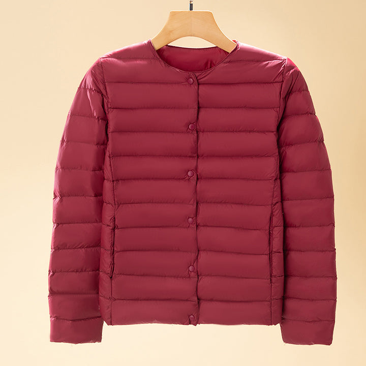 Light women's down jacket, short, with duck down