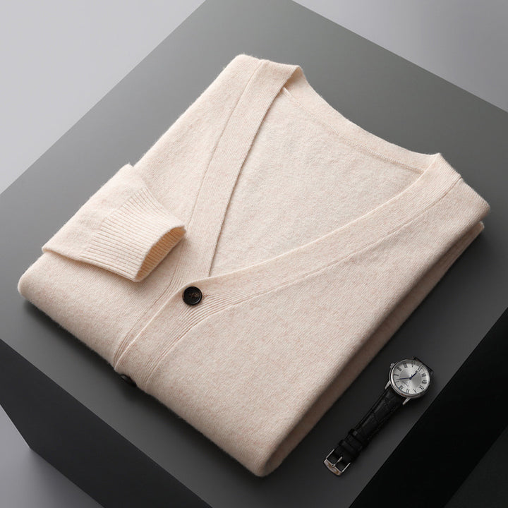 Men's cardigan with V-neck, wool