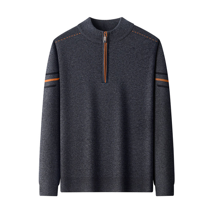 Men's Knit Sweater with Zipper and Stand-up Collar