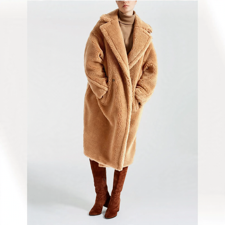 Women’s faux lambskin coat, mid-length, lined