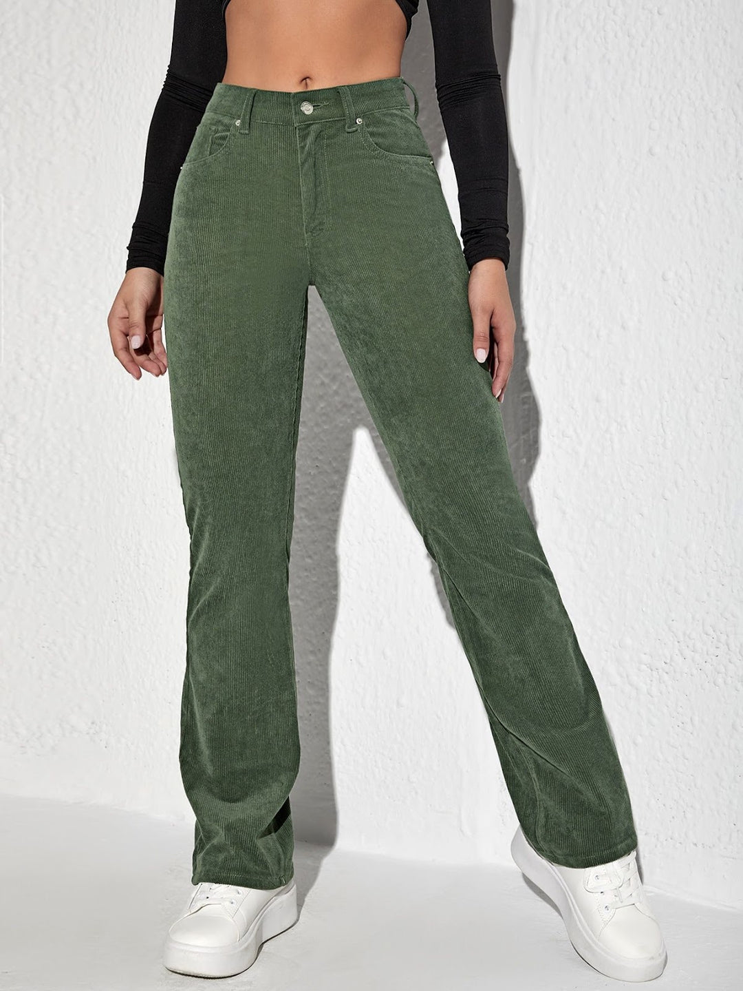 Cord flared pants with high waist