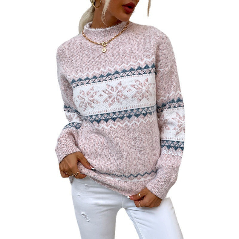 Women's knit sweater with snowflake pattern