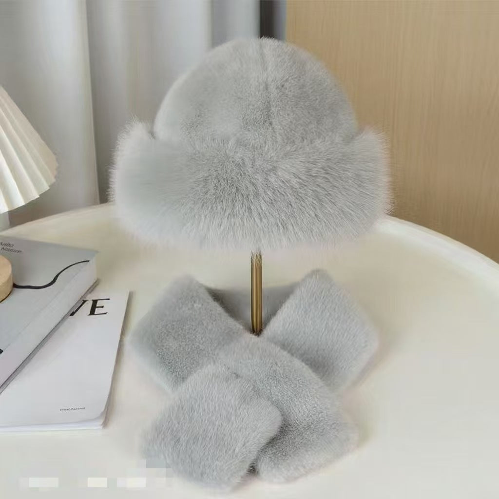Faux fur hat and scarf set