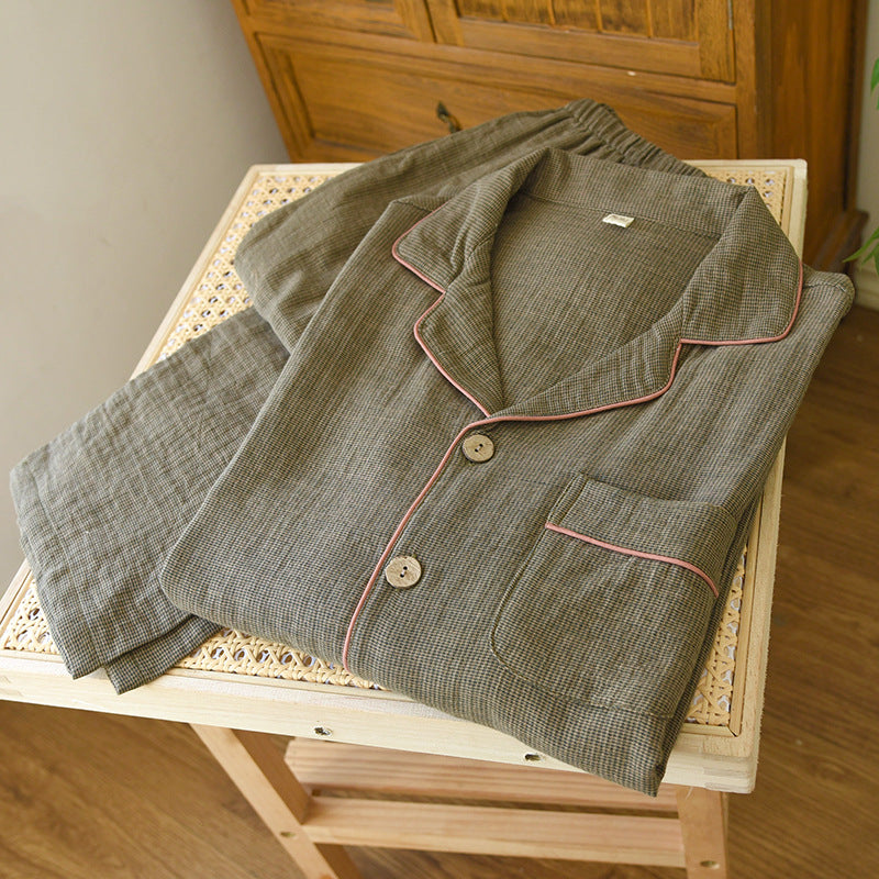 Men's house suit made of cotton double gauze, long-sleeved