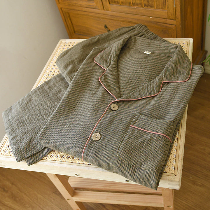 Men's house suit made of cotton double gauze, long-sleeved