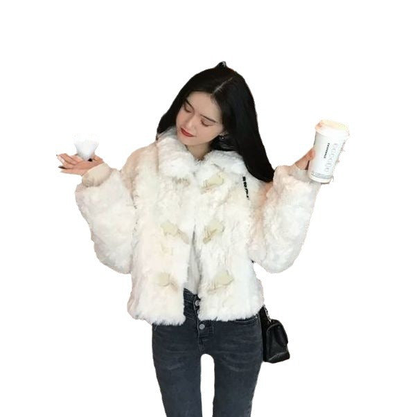 Faux fur jacket with toggle buttons