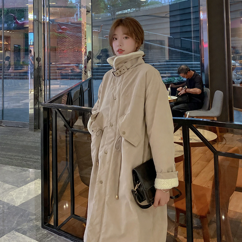 Padded lambskin jacket, knee-length, for women