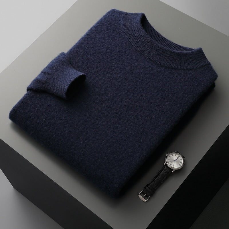 Men's cashmere sweater, standing collar, pure wool