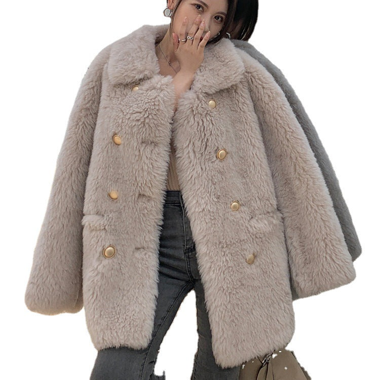 Sheepskin imitation coat, knee-length, women's