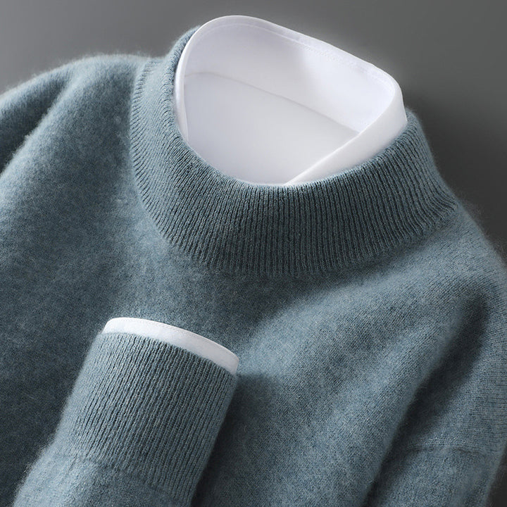 Men's wool sweater, half collar, knit, loose fit