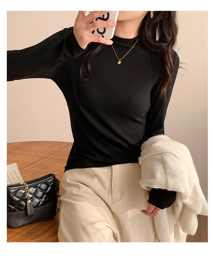 Women's knit shirt with stand-up collar