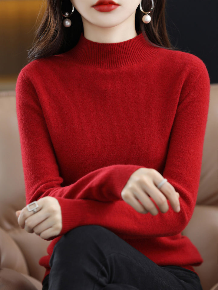 Wool pullover with rolled hem and stand-up collar