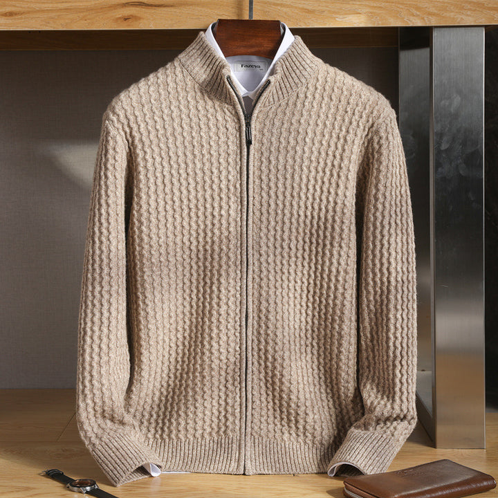Fleece-lined cardigan with zipper for men