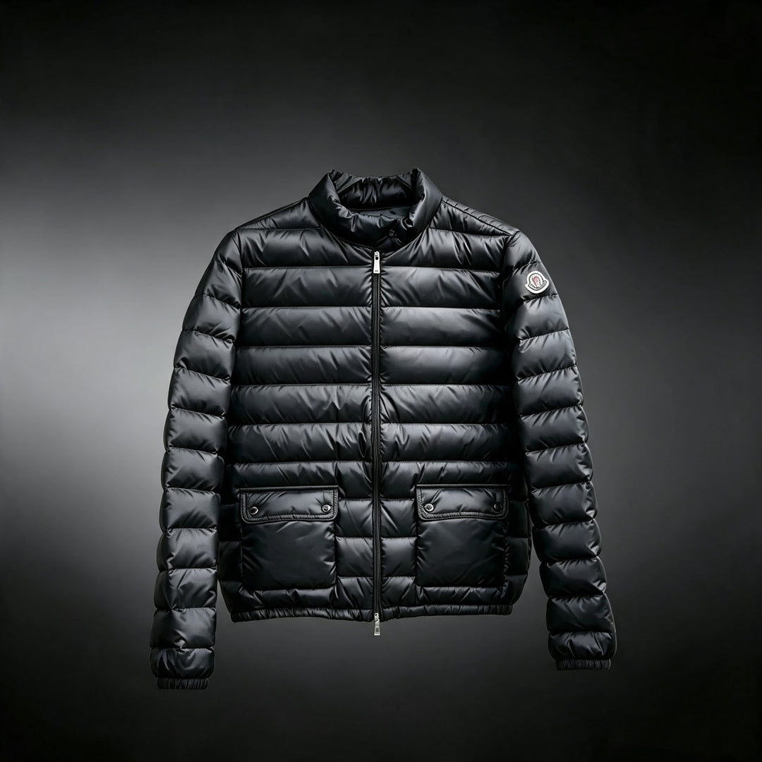 Light women's down jacket, stand-up collar, white goose down