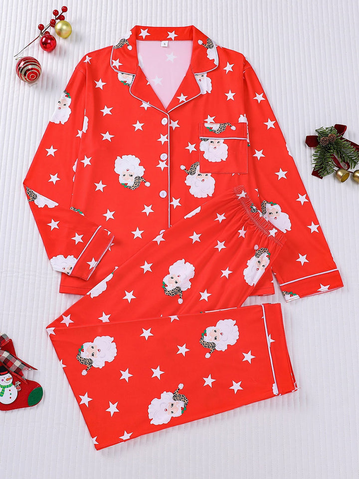 Women's Pajama Set, Long Sleeve, Christmas Motif, Notched Collar