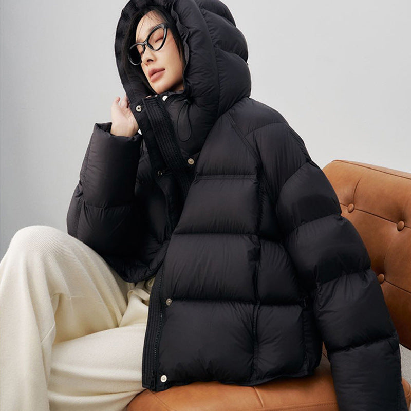 Short women's down jacket, 90% white duck down