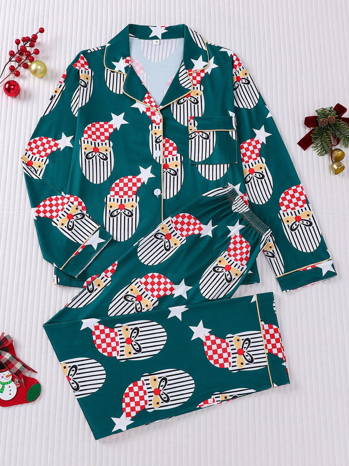 Women's Pajama Set, Long Sleeve, Christmas Motif, Notched Collar