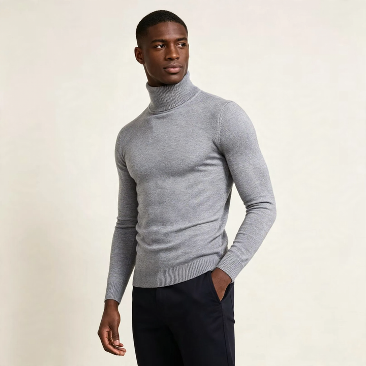 Men's turtleneck sweater, slim fit, elastic