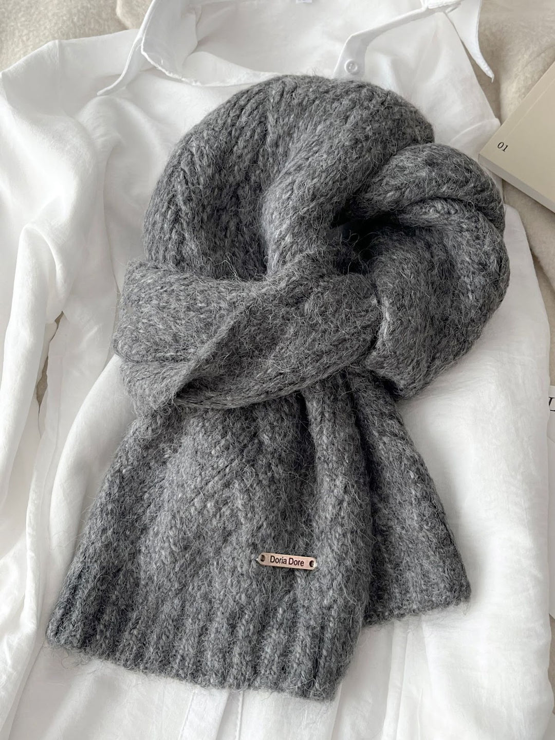 Alpaca wool scarf, solid color, 24x165cm