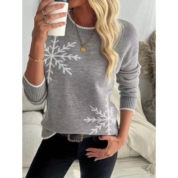 Women's knit sweater with snowflake jacquard