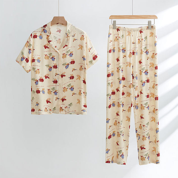 Women's Pajama Set, Cotton, Brushed, Christmas Bunny Print