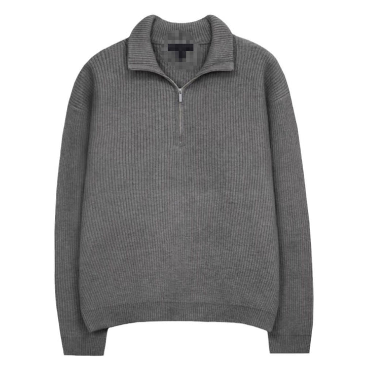 Men's Knit Sweater with Stand-Up Collar and Zipper