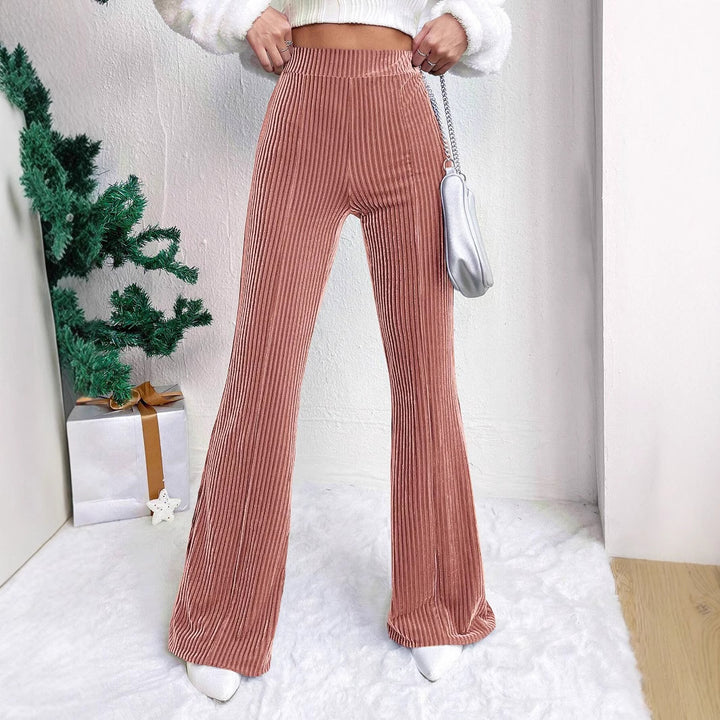 Women's corduroy pants with high waistband and flared leg
