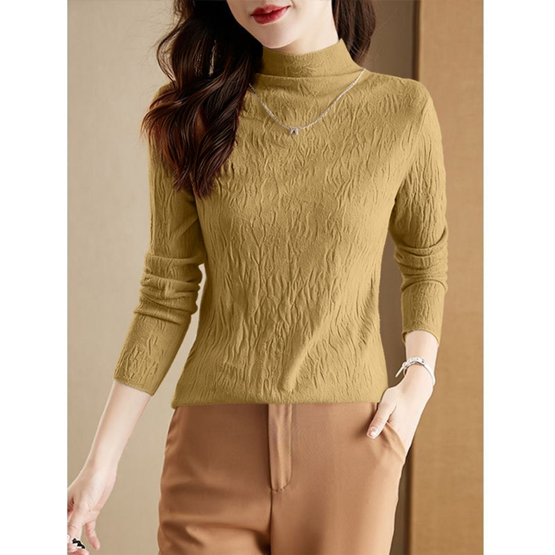 Women's wool sweater with stand-up collar, textured