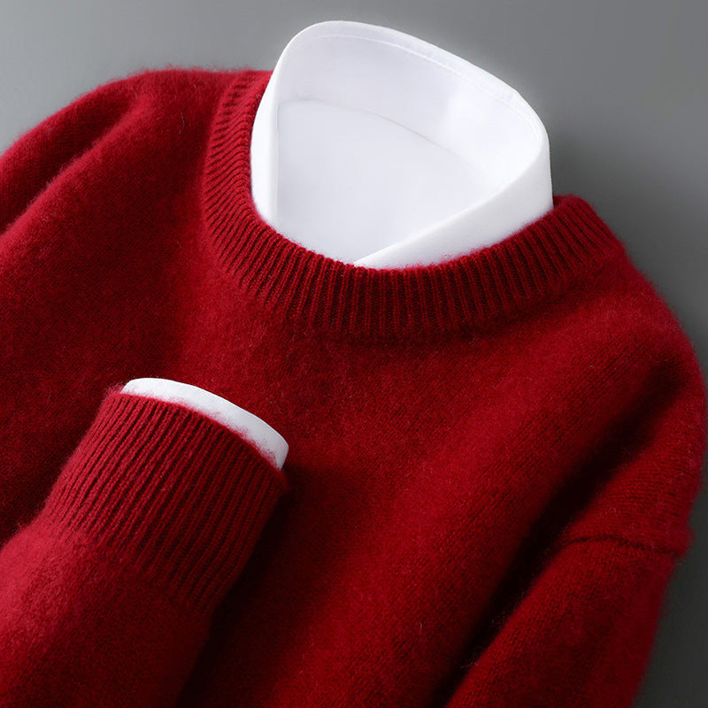 Men's wool sweater, half-high collar, knitted, loose