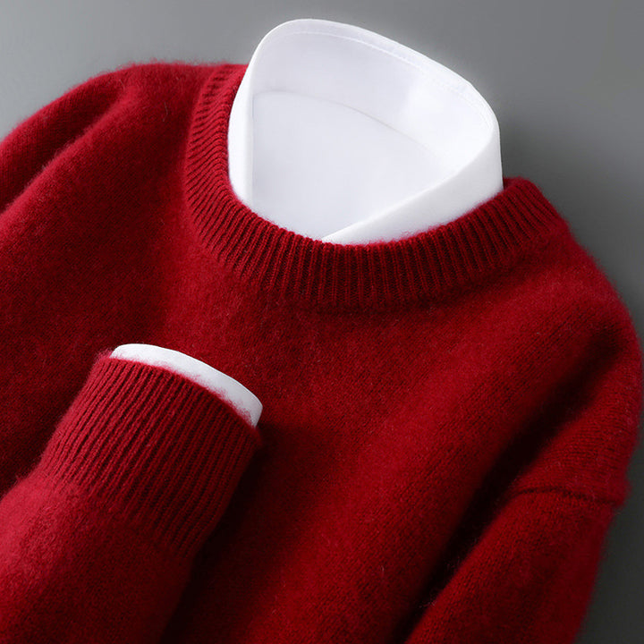 Men's wool sweater, half-high collar, knitted, loose