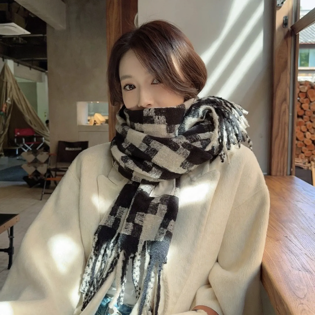 Checked women's winter scarf, soft and warm