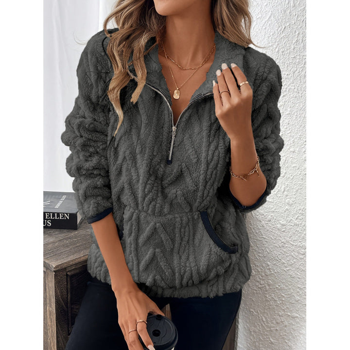 Women's sweatshirt with zipper, stand collar and pockets