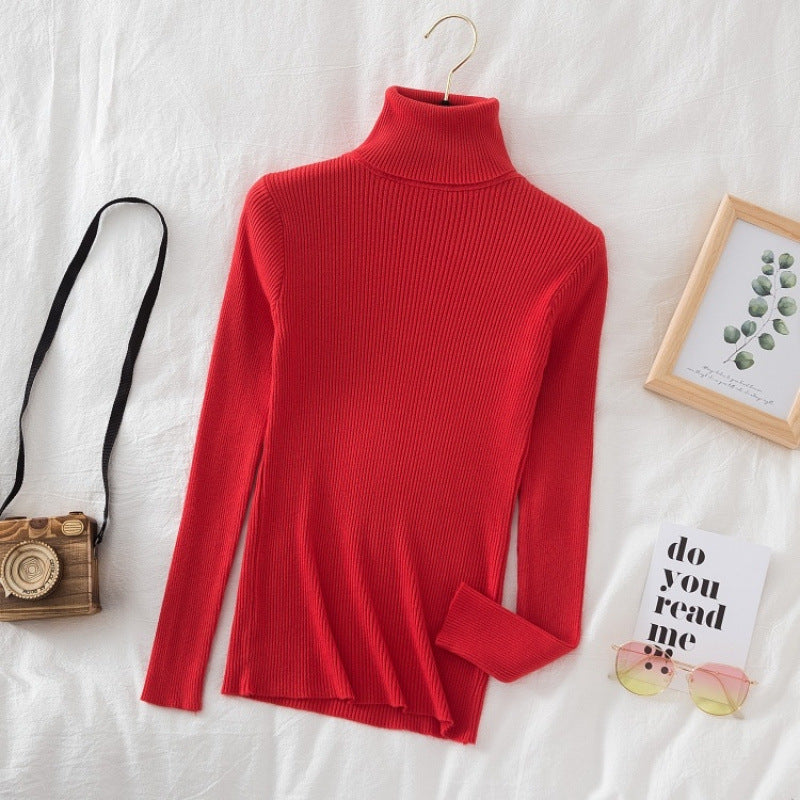 Women's knitted pullover, high neck, slim fit