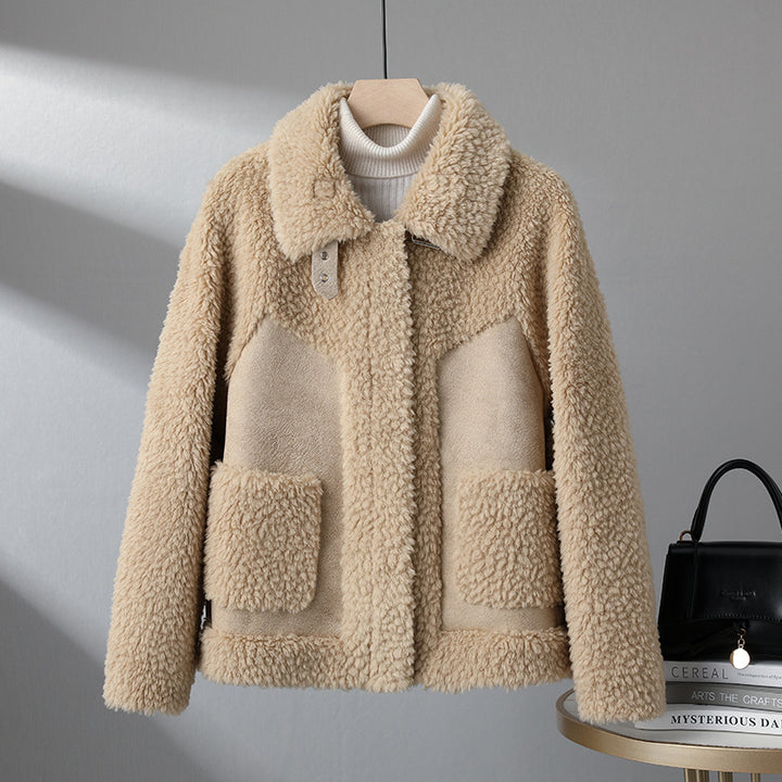 Women's Sheepskin Coat in Biker Style, Lamb Wool