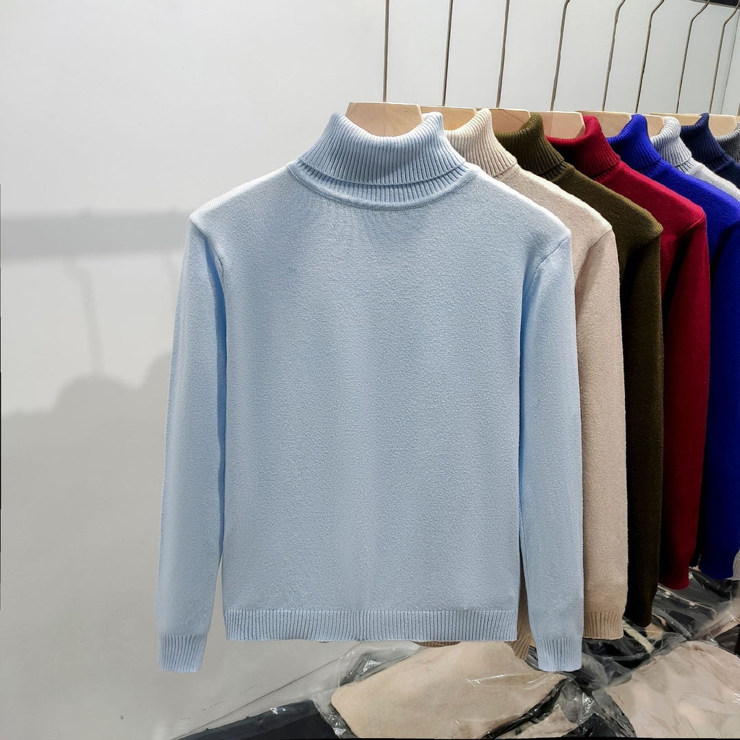 Men's knit sweater with high collar, warm and casual
