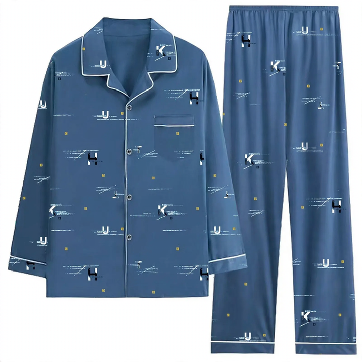 Men's cotton pajama set, long-sleeved, comfortable