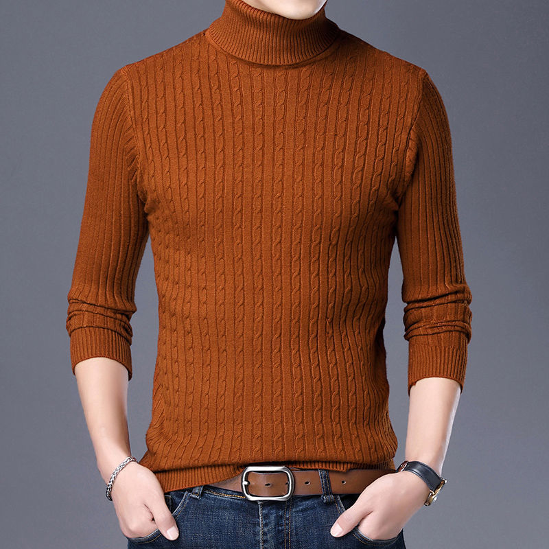 Men's knitted sweater with roll neck and cable pattern