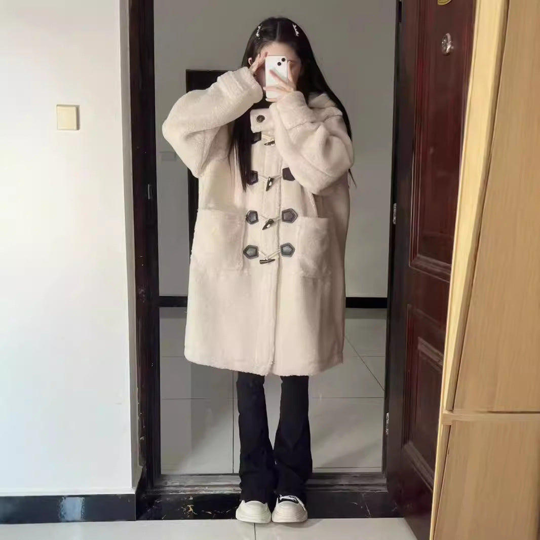 Sheepskin imitation coat with toggle buttons for women