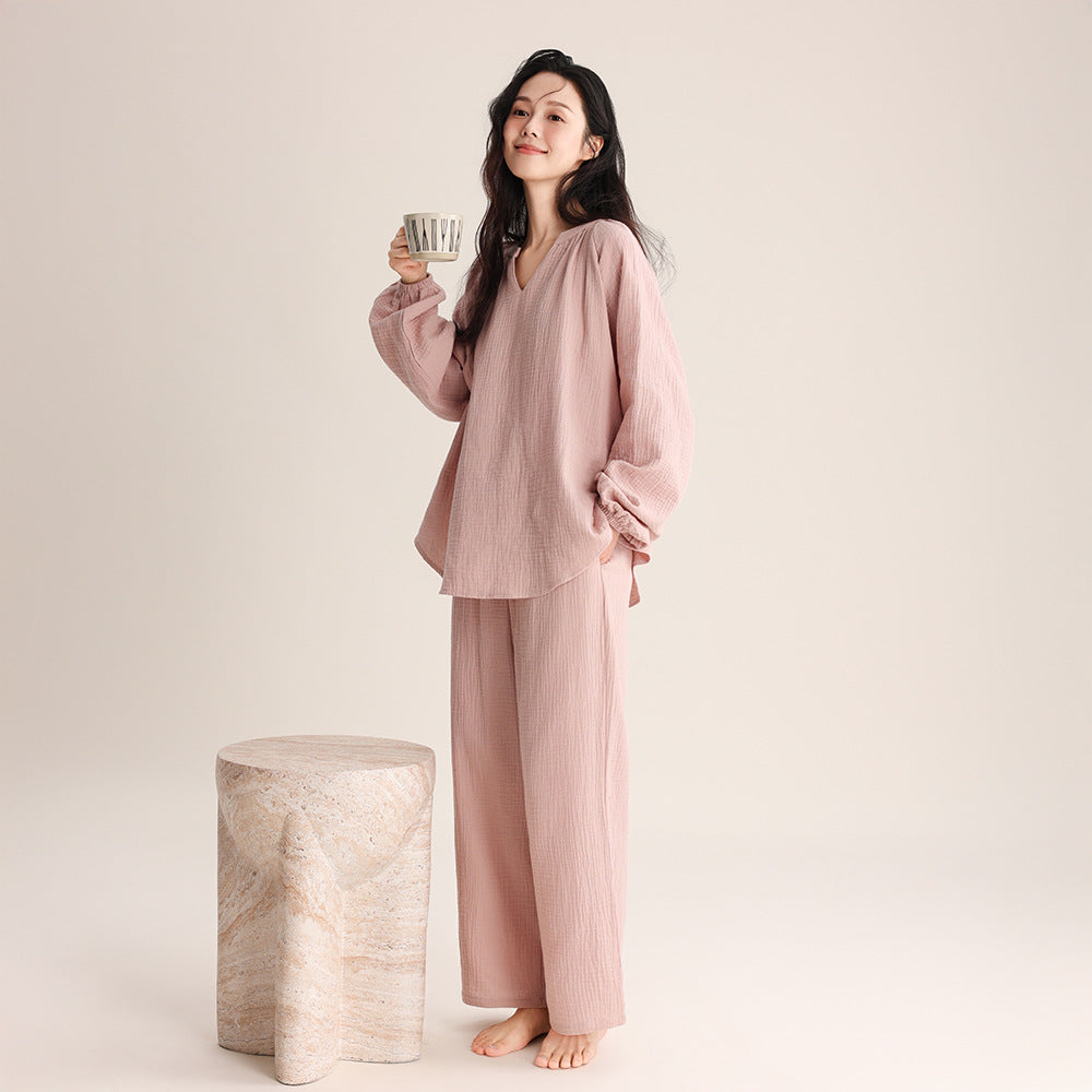 Women’s Pajama Set, Double Layer Gauze, V-Neck