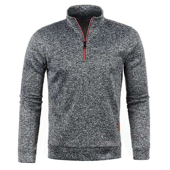 Men's knit sweater with stand-up collar and zipper